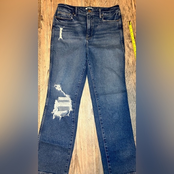 Good American Denim - GOOD AMERICAN Good Curve High Waist Distressed Straight Jeans Size 10/30